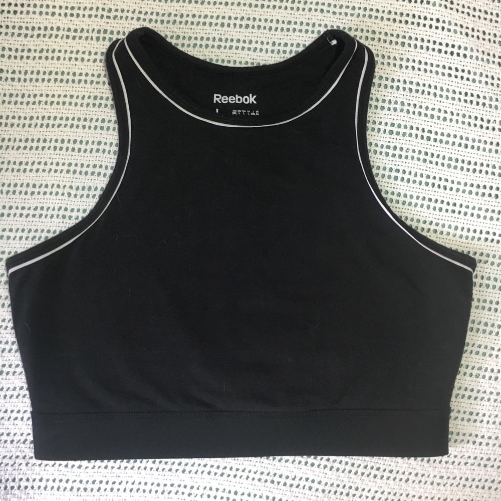 Reebok high neck crop top long line sports bra